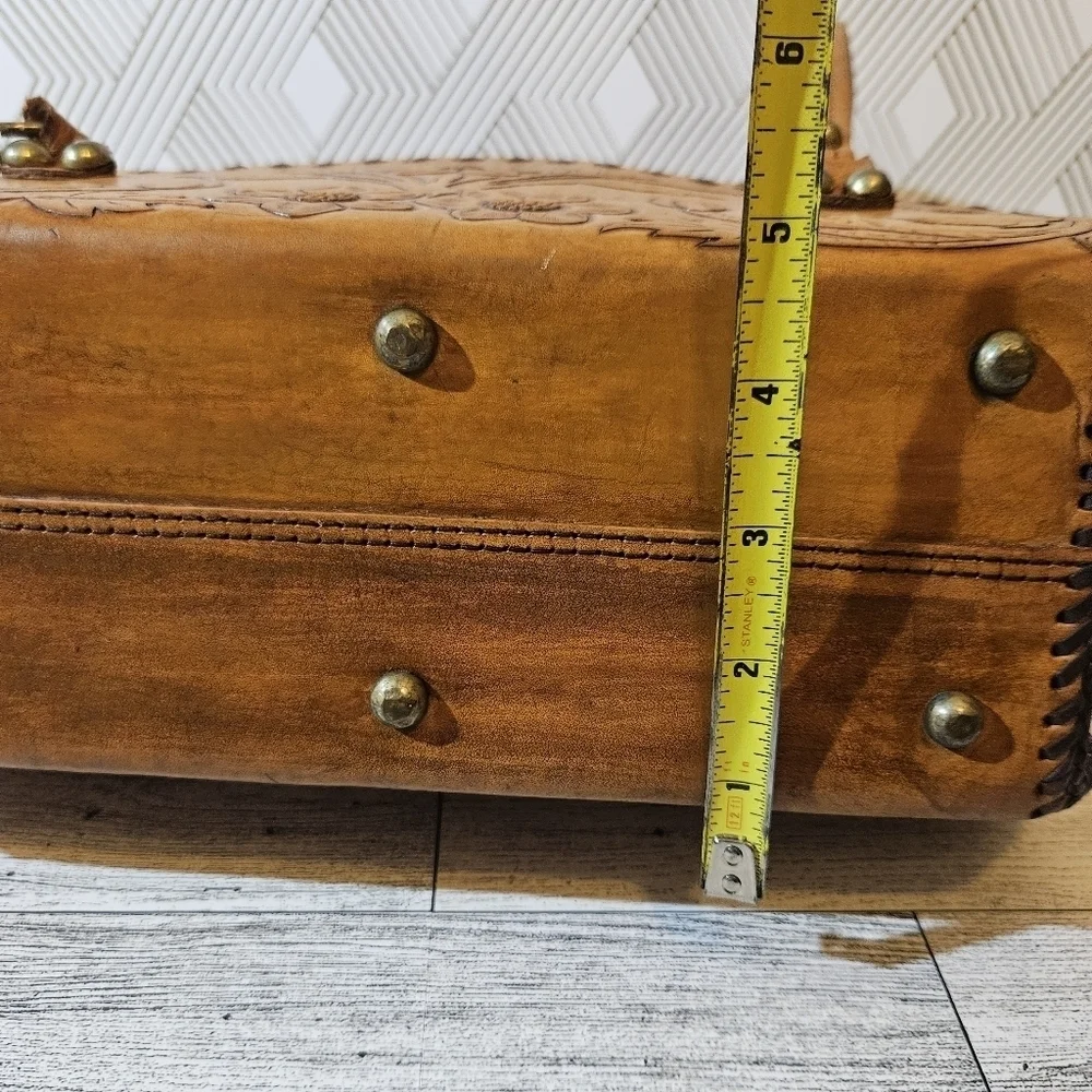 COPY - Vintage Hand Tooled Leather Hard Sided Satchel Bag